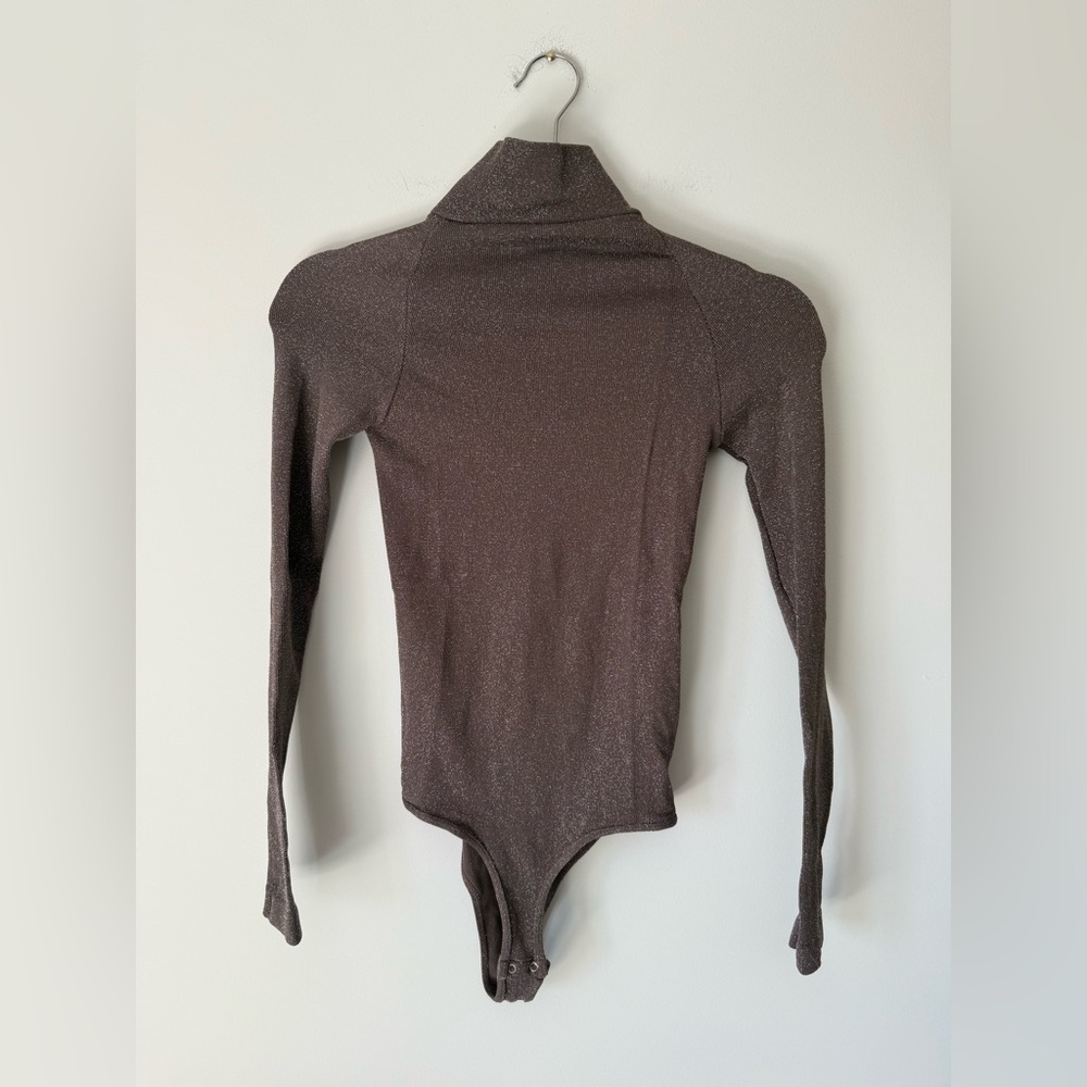Free People Sparkly Brown Long Sleeve Bodysuit